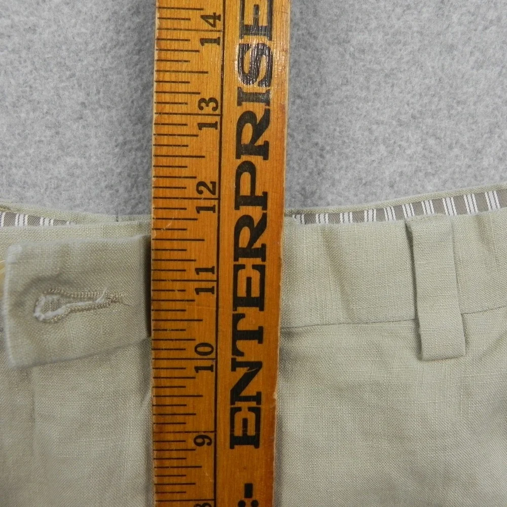 Calvin Klein Linen Pants Mens 38 Pleated Straight Leg Khaki Beige Dress Trousers